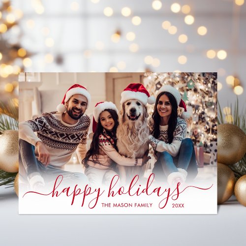 Happy Holidays Red Script 2 Photo Christmas Holiday Card