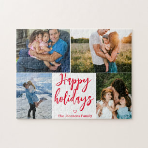 happy holidays red script 4 photos christmas jigsaw puzzle