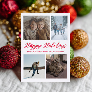 Happy Holidays Red Script 4 Photos Christmas Letterpress Photo Cards