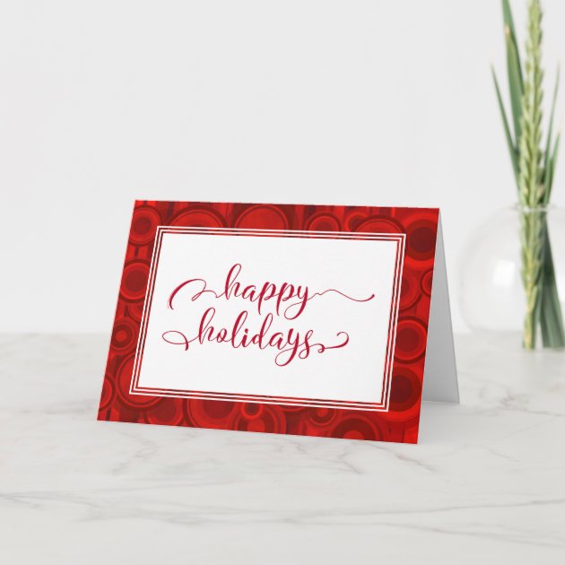 Happy Holidays Red Script W/ Circles & Stripes Holiday Invitation