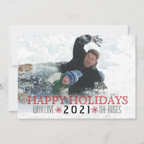 Happy Holidays red snowflake modern photo Holiday Card