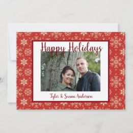 Happy Holidays Red Snowflakes Photo & Greeting Holiday Card