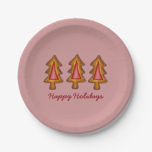 Happy Holidays Red Stained Glass Christmas Tree Paper Plates