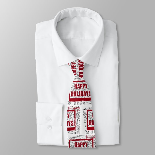 Happy Holidays red stamp on tax form Neck Tie (Tied)