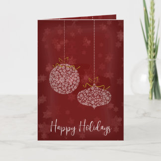 Happy Holidays Red Stars White Ornaments Card