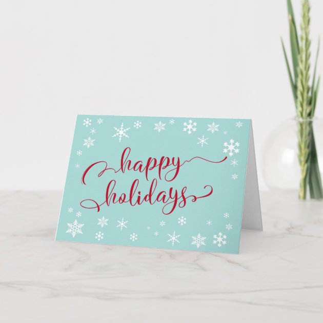 Happy Holidays Red Typography On Robin's Egg Blue Holiday Invitation