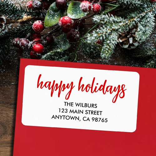 Happy Holidays Red Typography Return Address Label