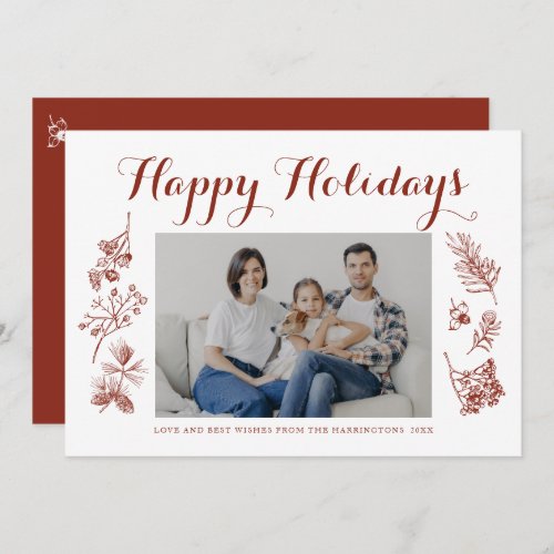 Happy Holidays Red Vintage Photo Holiday Card