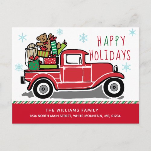 Happy Holidays Red Vintage Truck Moving Announcement Postcard