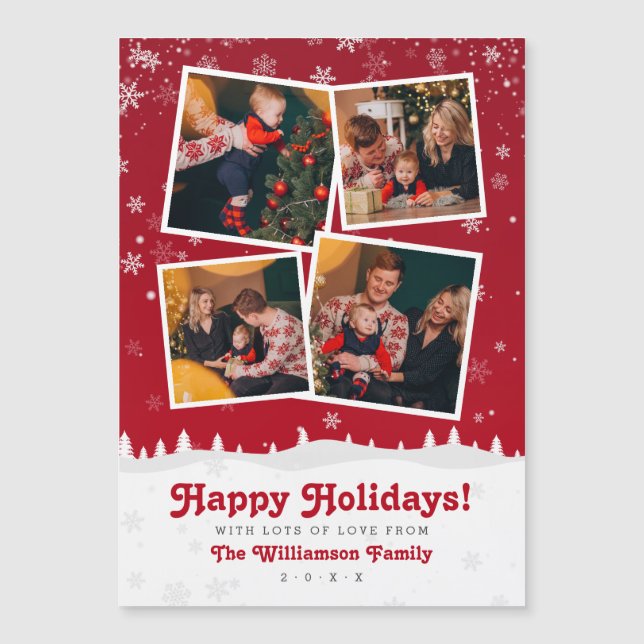 Happy Holidays! | Red & White 4 Christmas Photos (Front)