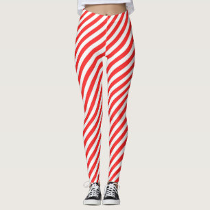 Happy Holidays Red & White Candy Cane Stripes Leggings