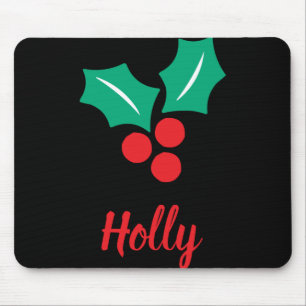 Happy Holidays Red White Green Holly Name T Shirt Mouse Pad