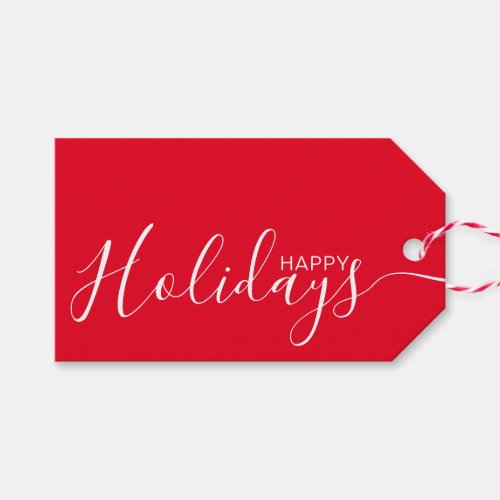 Happy Holidays Red White Minimalist Gift Tags