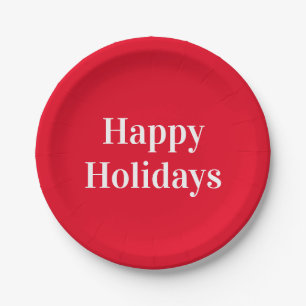 "Happy Holidays" red white Paper Plates