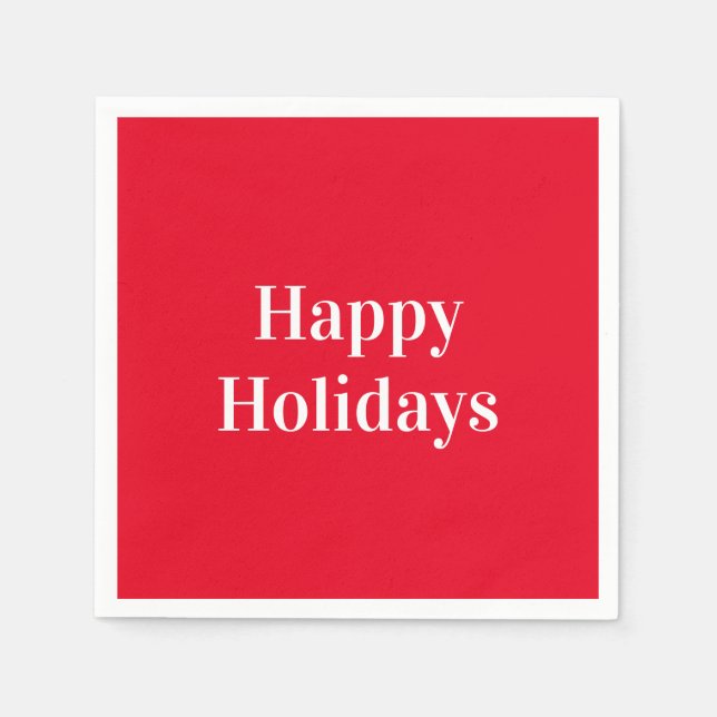 "Happy Holidays" red white party paper Napkins (Front)