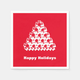 Happy Holidays red white snow Stars Tree paper Napkins