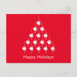 Happy Holidays red white snow Stars Tree Postcard