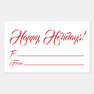Happy Holidays red white to from blank script cute Rectangular Sticker