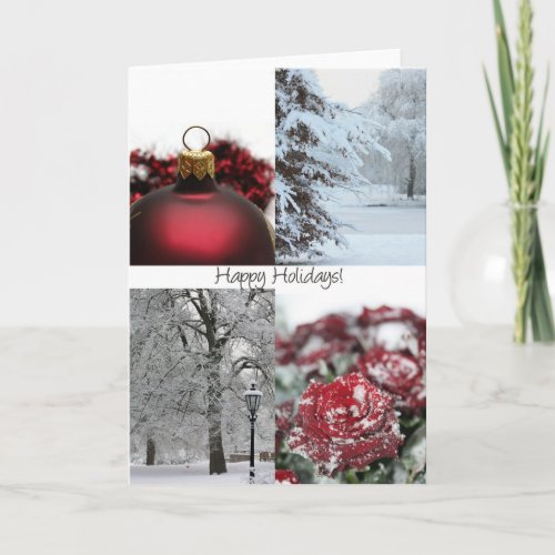 Happy Holidays red winter snow collage Holiday Card