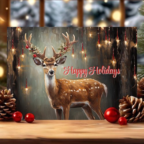 Happy Holidays Reindeer and Edison Lights Holiday Card