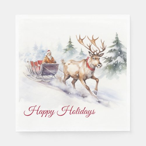 Happy Holidays Reindeer And Santa Claus Napkins