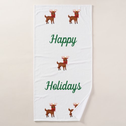 Happy Holidays Reindeer Bath Towel Set
