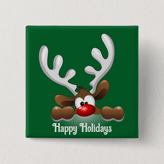 Happy Holidays Reindeer Button (Front)