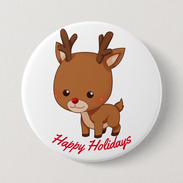 Happy Holidays Reindeer Button (Front)