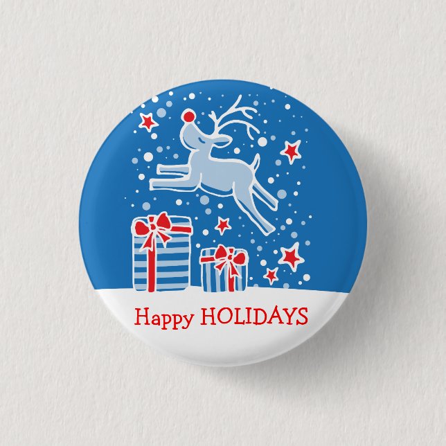 Happy Holidays reindeer christmas button/badge Pinback Button (Front)