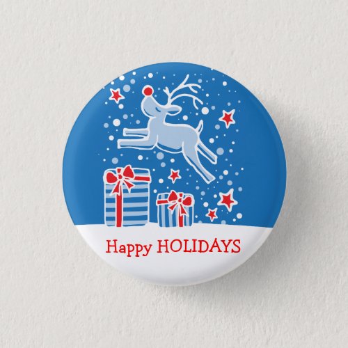 Happy Holidays reindeer christmas buttonbadge Pinback Button