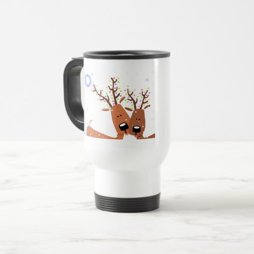 Happy Holidays Reindeer Christmas Lights Antlers Travel Mug