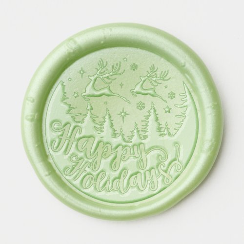 Happy Holidays Reindeer Christmas Trees Wax Seal Sticker