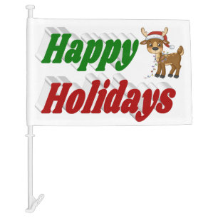 Happy Holidays Reindeer Christmas typography Car Flag