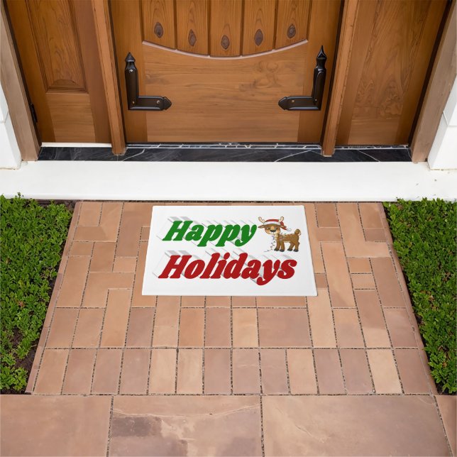 Happy Holidays Reindeer Christmas typography  Doormat (Outdoor)