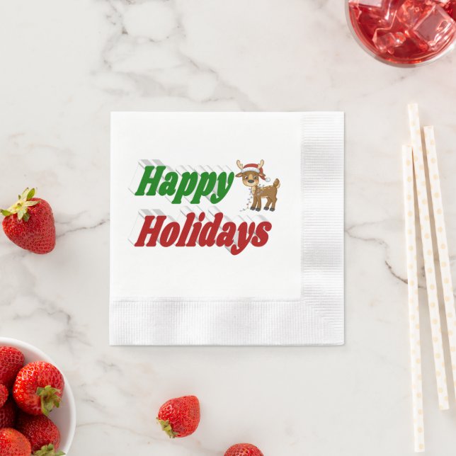 Happy Holidays Reindeer Christmas typography  Napkins (Insitu)