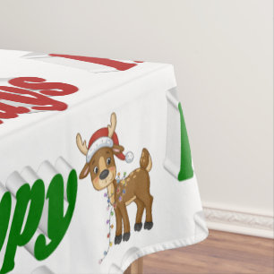 Happy Holidays Reindeer Christmas typography  Tablecloth