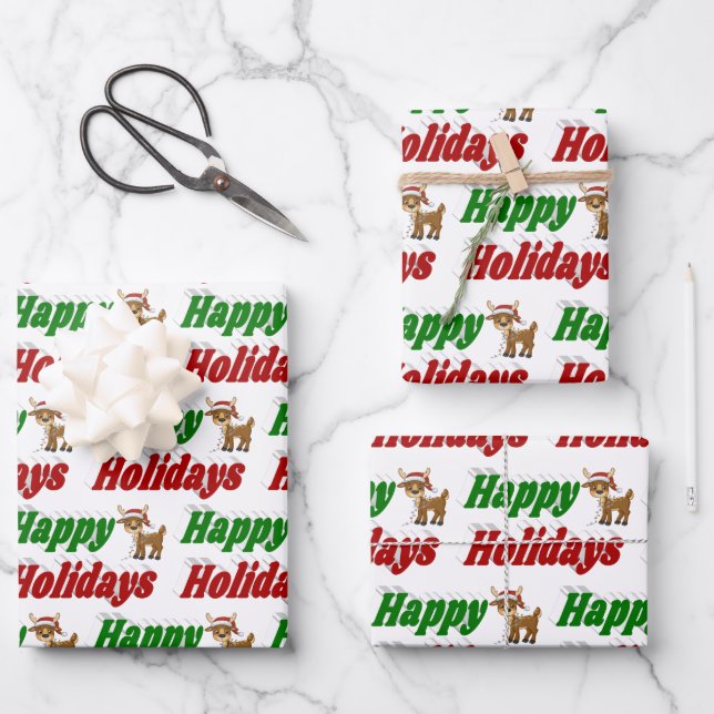 Happy Holidays Reindeer Christmas typography  Wrapping Paper Sheets (Front)