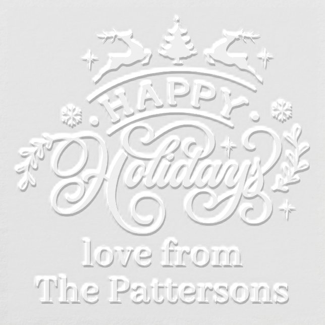 Happy Holidays Reindeer Personalized Family Name Embosser (Design)