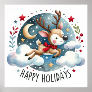 Happy Holidays Reindeer Poster