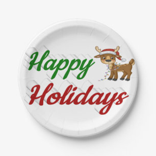Happy Holidays Reindeer script Christmas  Paper Plates