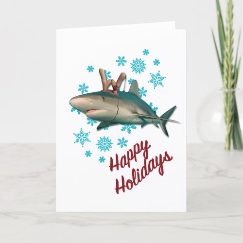 Happy Holidays Reindeer Shark Folding Holiday Card