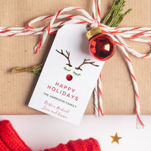 Happy Holidays Reindeer Watercolor Christmas Gift Tags