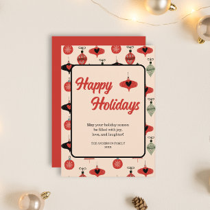 Happy Holidays Retro Christmas Mid Century Red Holiday Card