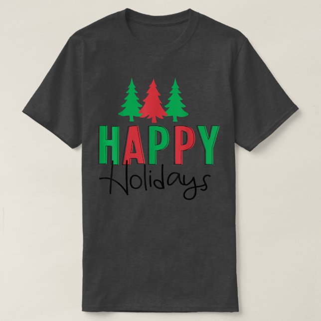 Happy Holidays Retro Christmas Trees T-Shirt (Design Front)