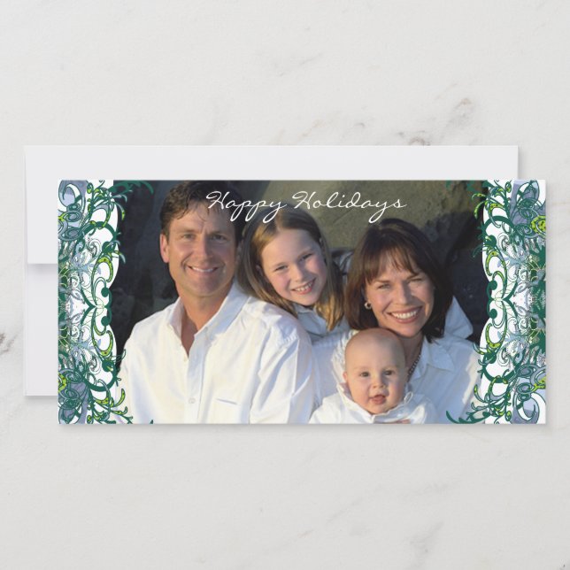 Happy Holidays Retro Lime Trees Family Photo Card (Front)
