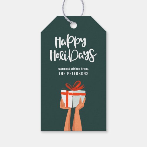 Happy Holidays Retro Mid_Century Modern Green Gift Tags