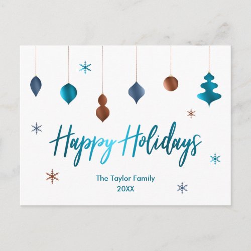 Happy Holidays Retro Teal Copper Navy Decor Holiday Postcard