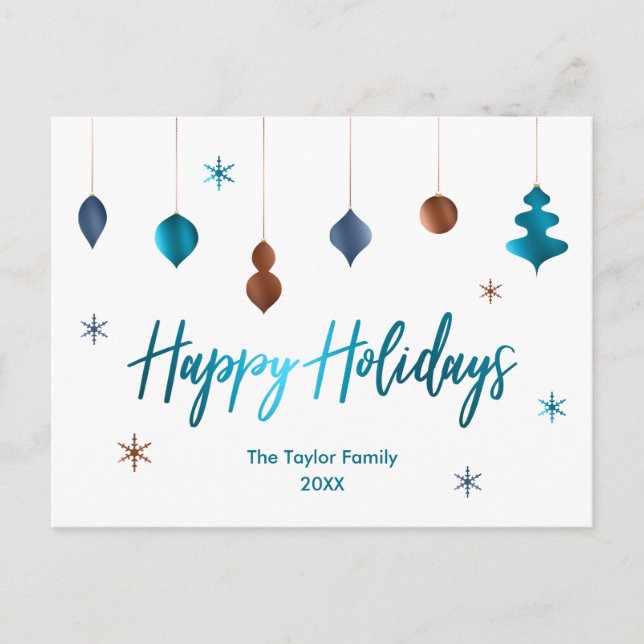 Happy Holidays Retro Teal Copper Navy Decor Holiday Postcard (Front)