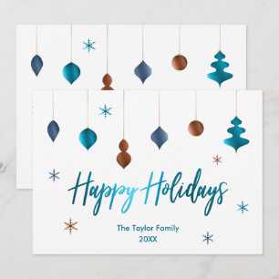 Happy Holidays Retro Teal Copper Navy Decor Invitation