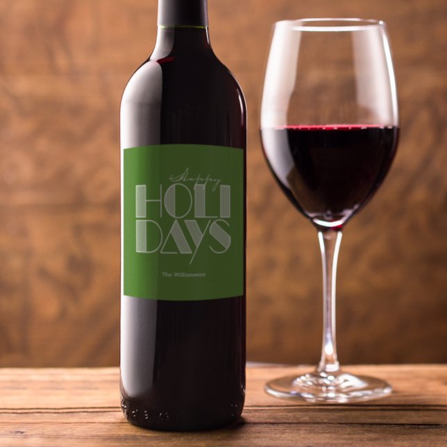 Happy Holidays Retro Typography Green Wine Label (Creator Uploaded)